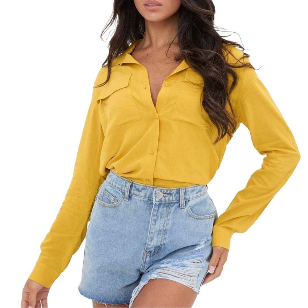 I Saw It First Womens/Ladies Rayon Long-Sleeved Shirt / Mustard